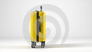 Yellow travel suitcase on white background