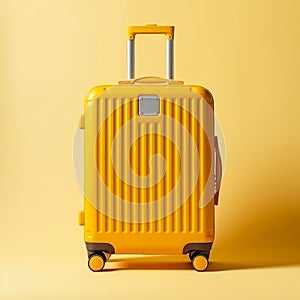 yellow travel suitcase on white background generative AI