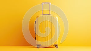 Yellow travel suitcase on a yellow background