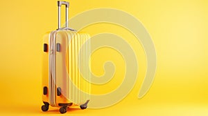 Yellow travel suitcase on a yellow background