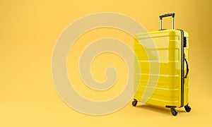 Yellow travel suitcase on a yellow background. 3D rendering illustration.