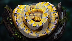 Yellow Tree Python Curling in Dense Underbrush