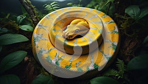 Yellow Tree Python Curling in Dense Underbrush