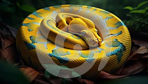 Yellow Tree Python Curling in Dense Underbrush