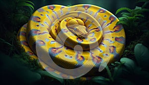 Yellow Tree Python Curling in Dense Underbrush