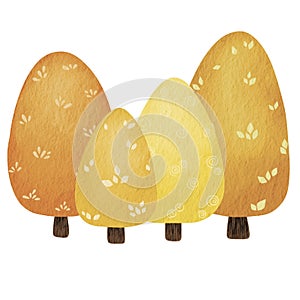 Yellow trees in Autumn season illustration for decoration on romance seasonal