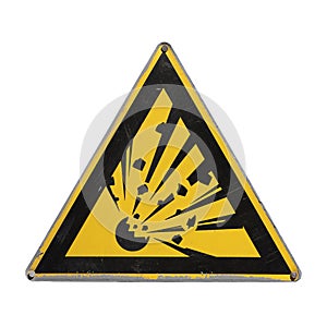 Yellow triangle. Explosive. Warning danger.