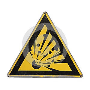 Yellow triangle. Explosive. Warning danger. photo