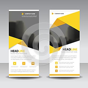 Yellow triangle roll up business brochure flyer banner design , cover presentation abstract geometric background,