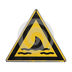 Yellow triangle. Shark. Warning danger.