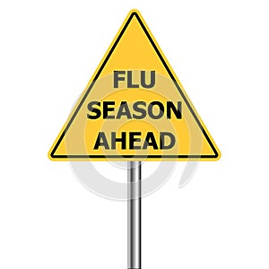 Yellow triangle warning sign, Caution - Flu Shots Ahead, vector Flu Season Warning H1N1