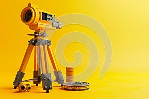 A yellow tripod with a camera on top of it with Generative AI