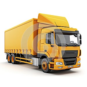 A yellow truck against a white background