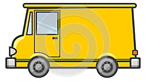 Yellow truck car icon. Urban van symbol