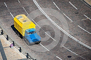 Yellow truck on the road