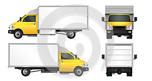 Yellow truck template. Cargo van Vector illustration EPS 10 isolated on white background. City commercial vehicle delivery.