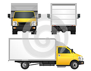 Yellow truck template. Cargo van Vector illustration EPS 10 isolated on white background. City commercial vehicle delivery.