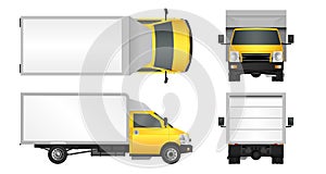 Yellow truck template. Cargo van Vector illustration EPS 10 isolated on white background. City commercial vehicle delivery.