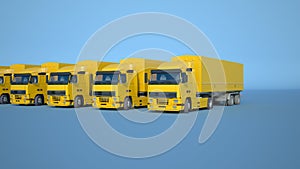 Yellow trucks on blue background