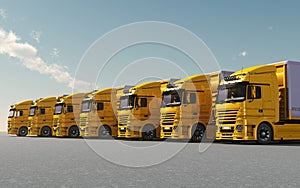 Yellow trucks parked