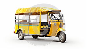 Yellow Tuk-tuk With Hood Up On White Background