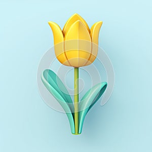 Yellow Tulip 3d Illustration On Blue Background