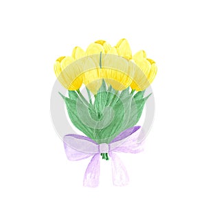 Yellow tulips bouquet on whute Background. Hand drawn Watercolor set. Botanical delicate illustration. Scrapbook design elements.