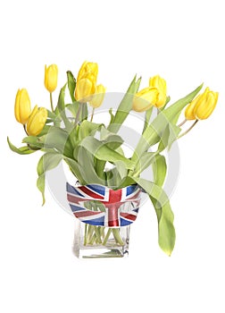 Yellow tulips with Britsh union jack mask