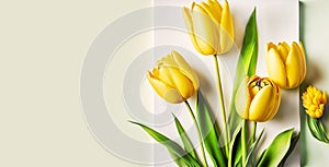 Yellow tulips on color background