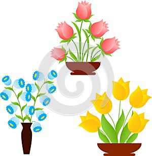Yellow Tulips, Pink Roses, Blue Flowers
