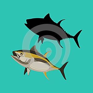 Yellow tuna fish vector illustration flat style