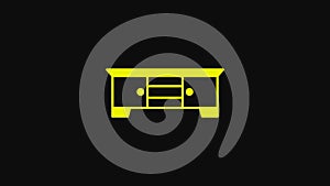 Yellow TV table stand icon isolated on black background. 4K Video motion graphic animation
