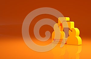 Yellow Two sitting men talking icon isolated on orange background. Speech bubble chat. Message icon. Communication or