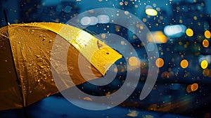 The yellow umbrella in rain.AI generated image