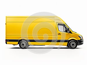 Yellow urban delivery van isolated on white background