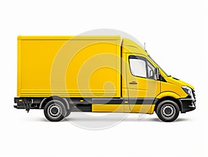 Yellow urban delivery van isolated on white background