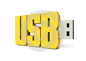 Yellow usb flash memory made of word - usb