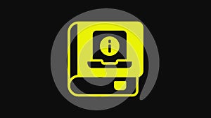 Yellow User manual icon isolated on black background. User guide book. Instruction sign. Read before use. 4K Video