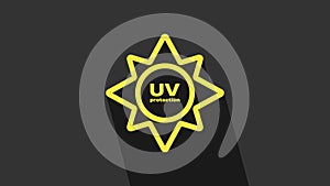 Yellow UV protection icon isolated on grey background. Ultra violet rays radiation. SPF sun sign. 4K Video motion