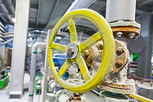Yellow valve on the pipe Chemical industry