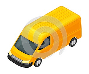 Yellow Van as Road Vehicle and Urban Transport Isometric Vector Illustration