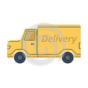 Yellow van. With the inscription delivery. Flat style. Vector illustration on white isolated background.