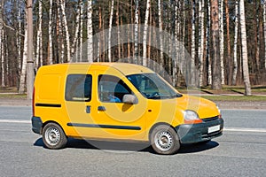 Yellow van on road