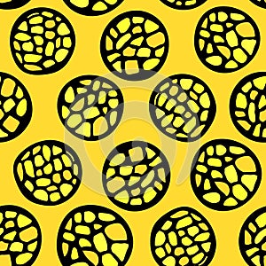 Yellow vector abstract seamless pattern, little mosaical circles, hand drawn