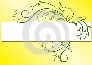 Yellow vector frame with green flora