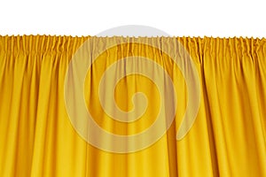 Yellow velvet draping curtains isolated on white background