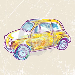 Yellow vintage car on a grungy background.vector illustration