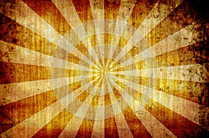 Yellow vintage grunge background with sun rays