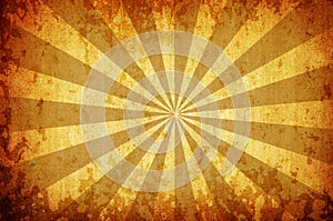 Yellow vintage grunge background with sun rays