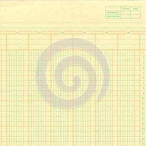 Yellow vintage ledger or graph paper numbered